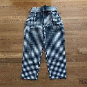 zara high waisted belted pants navy gingham - M